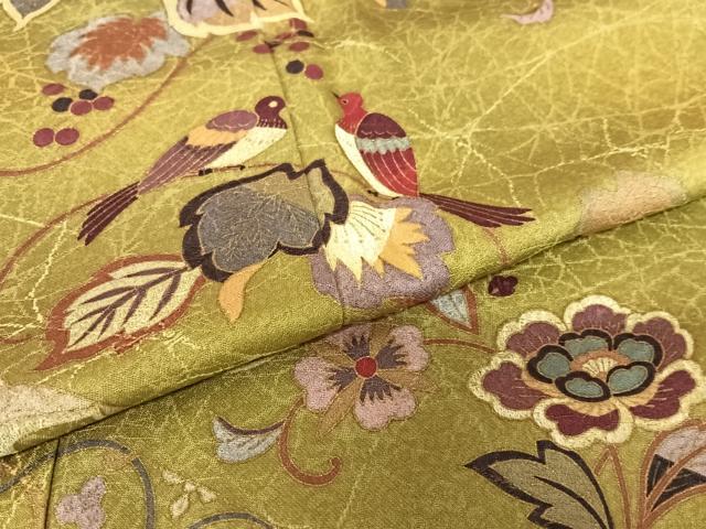 平和屋着物●訪問着　作家物　花鳥唐草文　暈し染め　金彩　正絹　逸品　AABC0077zg