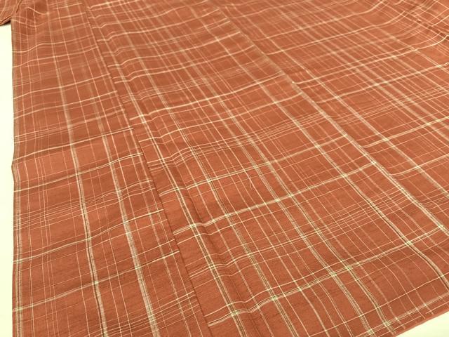 平和屋着物●上質な紬　格子　正絹　逸品　AABC0078zg