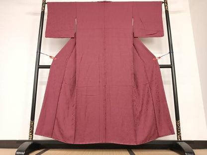 平和屋着物●上質な色無地　草花地紋　葡萄色　正絹　逸品　未使用　AABC0081zg