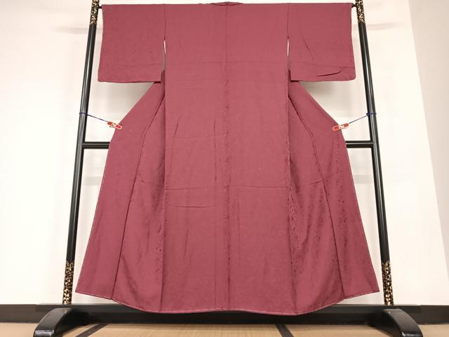 平和屋着物●上質な色無地　草花地紋　葡萄色　正絹　逸品　未使用　AABC0081zg