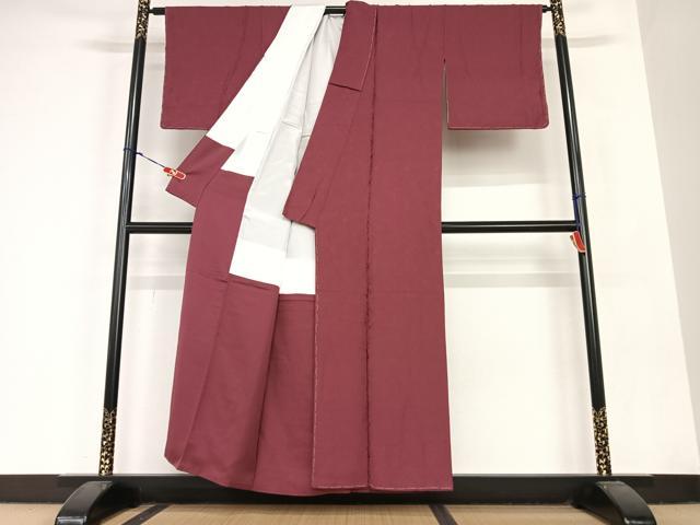 平和屋着物●上質な色無地　草花地紋　葡萄色　正絹　逸品　未使用　AABC0081zg
