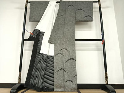 平和屋着物●訪問着　樹林文　黒地　正絹　逸品　AABC0082zg