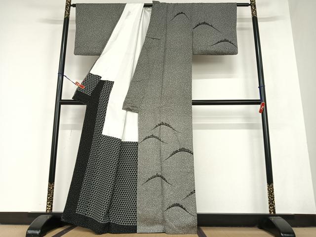 平和屋着物●訪問着　樹林文　黒地　正絹　逸品　AABC0082zg