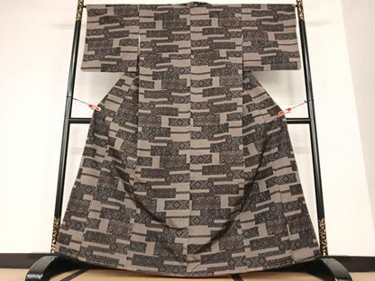 平和屋着物●上質な紬 横段花文 正絹 逸品 未使用 AABC0088zg