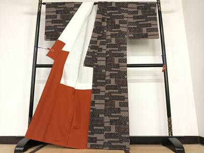 平和屋着物●上質な紬 横段花文 正絹 逸品 未使用 AABC0088zg