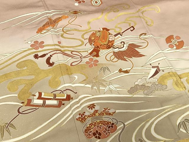 平和屋着物●創業460年・千總 色留袖 駒刺繍 立波松竹梅宝尽くし文 暈し染め 金彩 大丸扱い 正絹 逸品 AABC0093zg