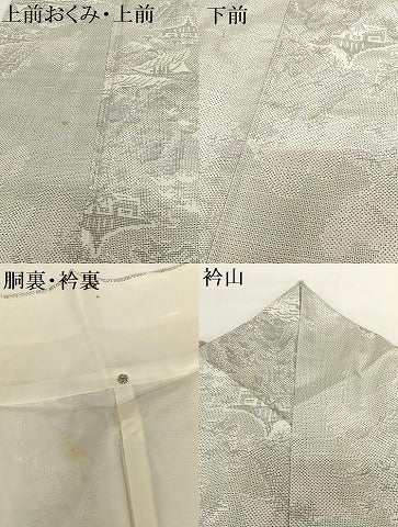 平和屋着物●本場大島紬　白大島　120亀甲　風景草花文　正絹　逸品　AABC0095zg