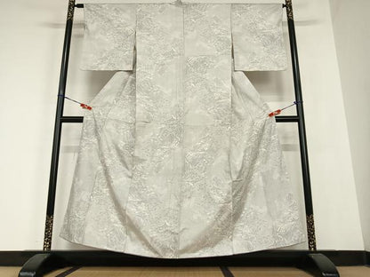 平和屋着物●本場大島紬　白大島　120亀甲　風景草花文　正絹　逸品　AABC0095zg