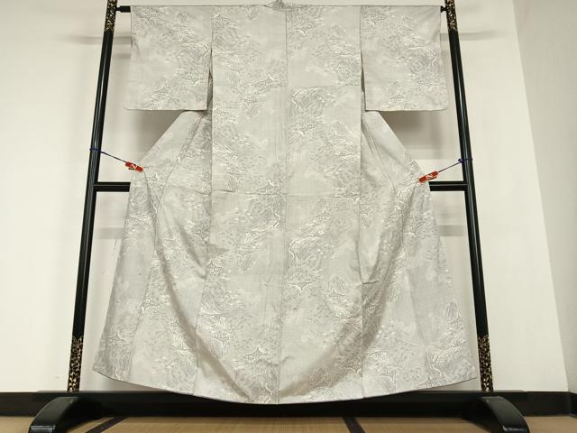 平和屋着物●本場大島紬　白大島　120亀甲　風景草花文　正絹　逸品　AABC0095zg