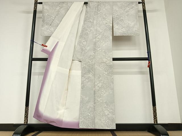 平和屋着物●本場大島紬　白大島　120亀甲　風景草花文　正絹　逸品　AABC0095zg