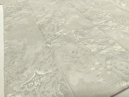 平和屋着物●本場大島紬　白大島　120亀甲　風景草花文　正絹　逸品　AABC0095zg
