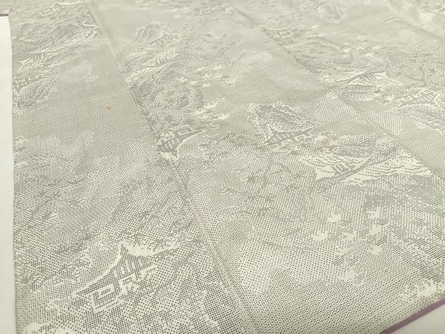 平和屋着物●本場大島紬　白大島　120亀甲　風景草花文　正絹　逸品　AABC0095zg