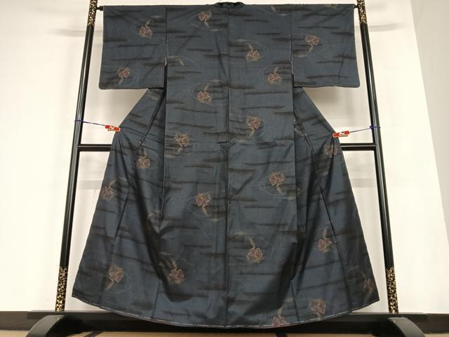平和屋着物●本場大島紬 一元7マルキ 草花文 正絹 逸品 AABC0099zg