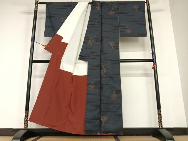 平和屋着物●本場大島紬 一元7マルキ 草花文 正絹 逸品 AABC0099zg