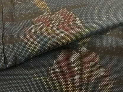 平和屋着物●本場大島紬 一元7マルキ 草花文 正絹 逸品 AABC0099zg