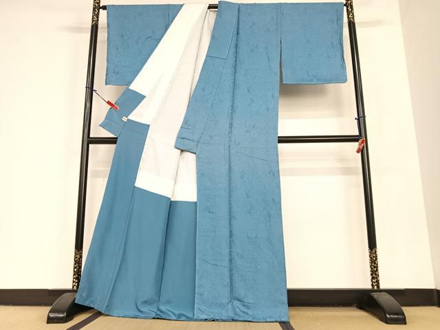 平和屋着物●上質な色無地 辻が花地紋 藍色 まるやま扱い 正絹 逸品 未使用 AABC0109zg