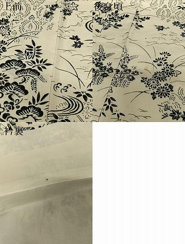 平和屋着物●摺型友禅 小紋 紬地 松竹梅風景文 正絹 逸品 AABC0111zg