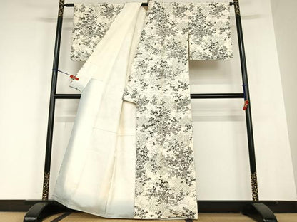 平和屋着物●摺型友禅 小紋 紬地 松竹梅風景文 正絹 逸品 AABC0111zg