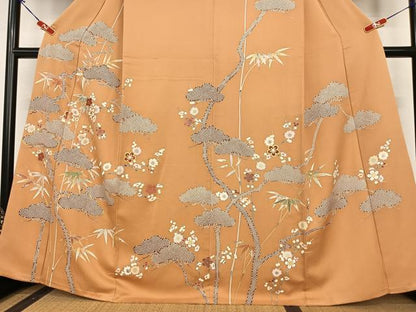 平和屋着物●千くさ染繍　訪問着　駒刺繍　松竹梅　金彩　正絹　逸品　AABC0116zg