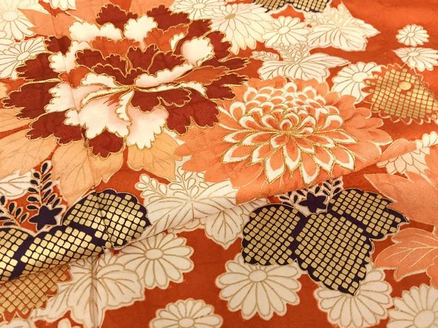平和屋着物●豪華振袖　駒刺繍　草花文　金彩　正絹　逸品　AABC0120zg