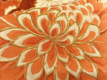 平和屋着物●豪華振袖　駒刺繍　草花文　金彩　正絹　逸品　AABC0120zg