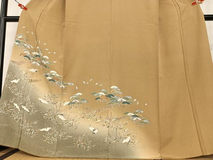 平和屋着物●訪問着 友禅 立波飛鶴松文 暈し染め 金彩 正絹 逸品 AABC0122zg