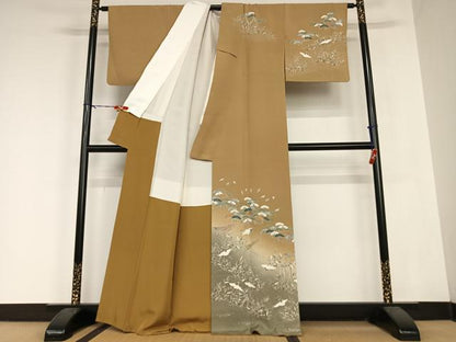 平和屋着物●訪問着 友禅 立波飛鶴松文 暈し染め 金彩 正絹 逸品 AABC0122zg