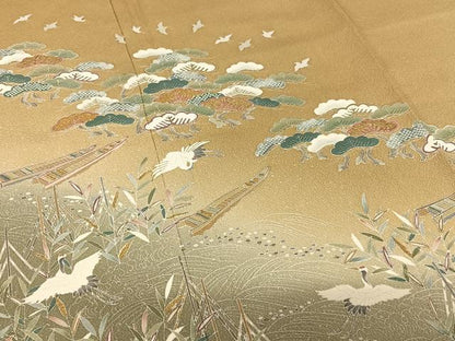 平和屋着物●訪問着 友禅 立波飛鶴松文 暈し染め 金彩 正絹 逸品 AABC0122zg