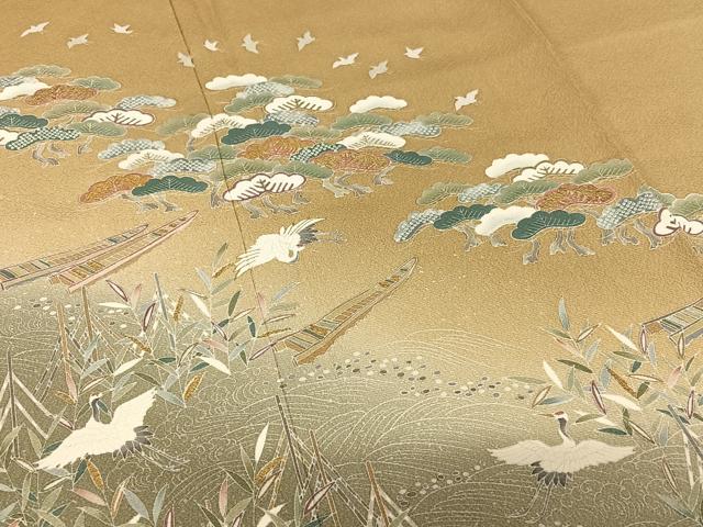 平和屋着物●訪問着 友禅 立波飛鶴松文 暈し染め 金彩 正絹 逸品 AABC0122zg