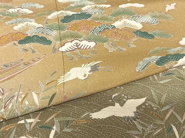 平和屋着物●訪問着 友禅 立波飛鶴松文 暈し染め 金彩 正絹 逸品 AABC0122zg