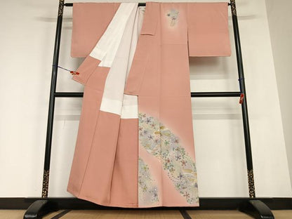 平和屋着物●訪問着　辻が花　地紙立波花文　暈し染め　金彩　正絹　逸品　AABC0124zg