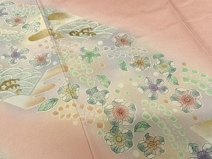 平和屋着物●訪問着　辻が花　地紙立波花文　暈し染め　金彩　正絹　逸品　AABC0124zg