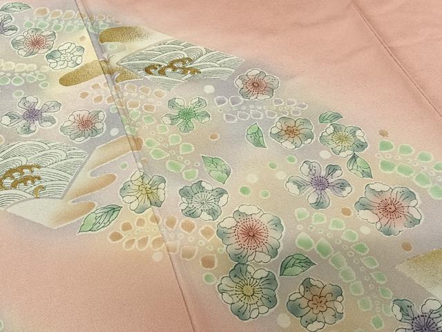 平和屋着物●訪問着　辻が花　地紙立波花文　暈し染め　金彩　正絹　逸品　AABC0124zg