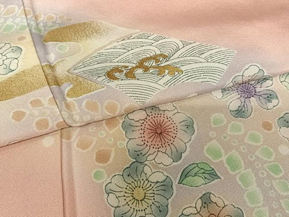 平和屋着物●訪問着　辻が花　地紙立波花文　暈し染め　金彩　正絹　逸品　AABC0124zg