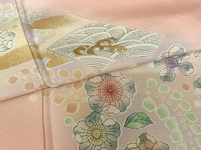 平和屋着物●訪問着　辻が花　地紙立波花文　暈し染め　金彩　正絹　逸品　AABC0124zg
