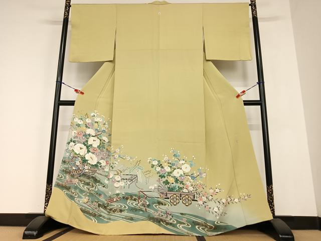 平和屋着物●豪華色留袖　作家物　刺繍　花車文　金彩　正絹　逸品　AABC0142zg
