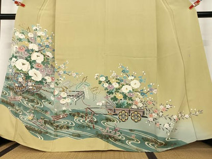 平和屋着物●豪華色留袖　作家物　刺繍　花車文　金彩　正絹　逸品　AABC0142zg