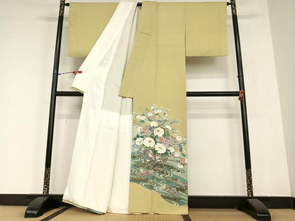平和屋着物●豪華色留袖　作家物　刺繍　花車文　金彩　正絹　逸品　AABC0142zg