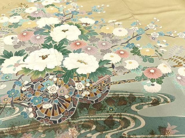 平和屋着物●豪華色留袖　作家物　刺繍　花車文　金彩　正絹　逸品　AABC0142zg