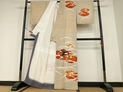 平和屋着物●訪問着 友禅 駒刺繍 松竹梅雲重ね文 金彩 さが美扱い 正絹 逸品 AABC0151zg