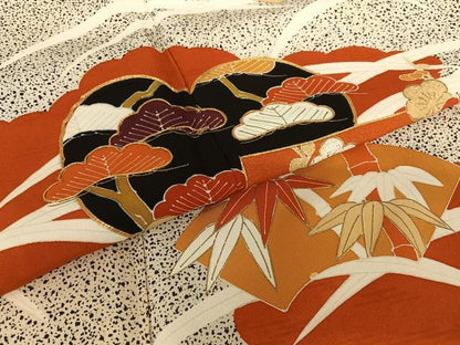 平和屋着物●訪問着 友禅 駒刺繍 松竹梅雲重ね文 金彩 さが美扱い 正絹 逸品 AABC0151zg
