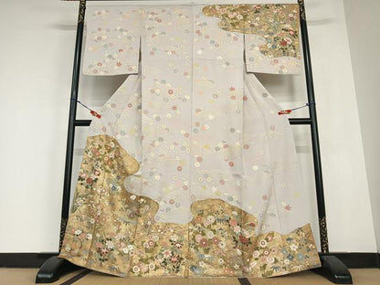 平和屋着物●訪問着　駒刺繍　草花文　金彩　正絹　逸品　AABC0167zg