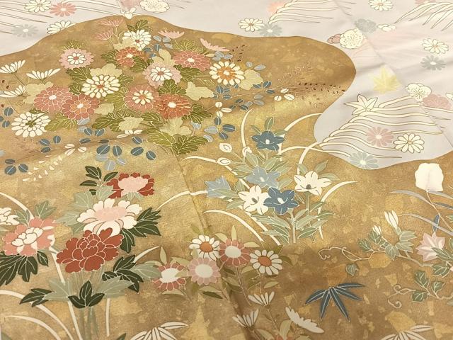 平和屋着物●訪問着　駒刺繍　草花文　金彩　正絹　逸品　AABC0167zg