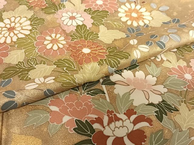 平和屋着物●訪問着　駒刺繍　草花文　金彩　正絹　逸品　AABC0167zg
