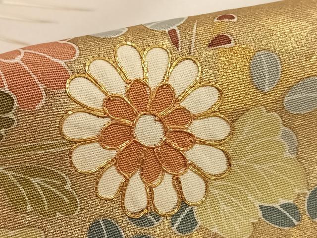 平和屋着物●訪問着　駒刺繍　草花文　金彩　正絹　逸品　AABC0167zg