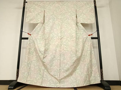 平和屋着物●本場大島紬 白大島 舞葉文 正絹 逸品 AABC0200zg