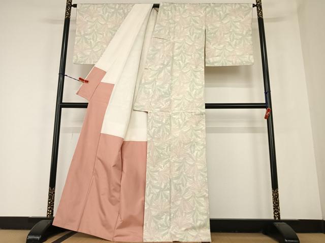 平和屋着物●本場大島紬 白大島 舞葉文 正絹 逸品 AABC0200zg
