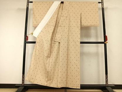 平和屋着物▽本塩沢 単衣 井桁絣 正絹 逸品 AABC0242fy