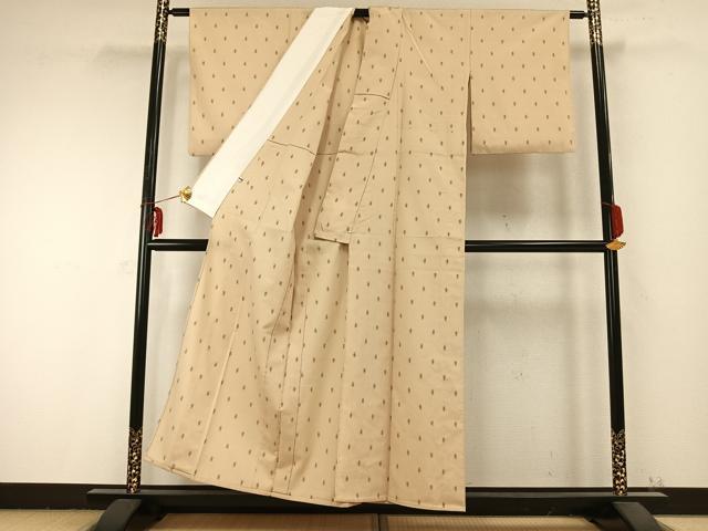 平和屋着物▽本塩沢 単衣 井桁絣 正絹 逸品 AABC0242fy