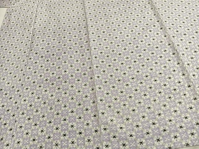 平和屋着物▽上質な紬 単衣 市松花文 正絹 逸品 AABC0243fy